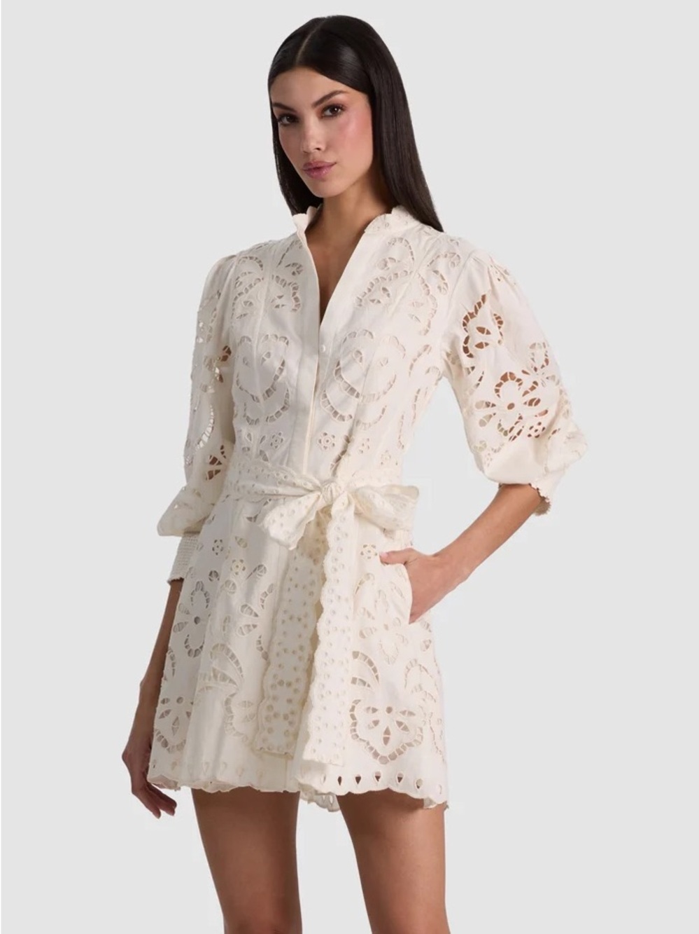 Alice + Olivia Lucy Mini Shirt Dress- Off white